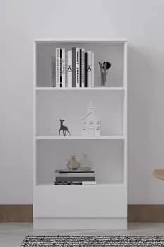 3 Tier Matt White Bookcase With Drawer