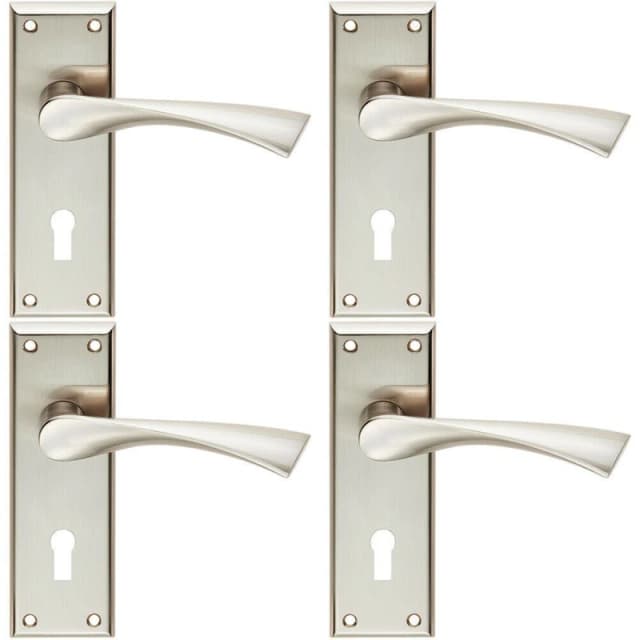 Loops 4x PAIR Angular Lever on Lock Backplate Door Handle 150 x 50mm Satin Nickel Metallics
