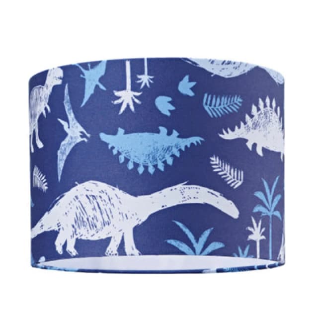 Happy Homewares Modern And Fun Dinosaur Themed Navy Blue And White Cotton Little Ones Lamp Shade