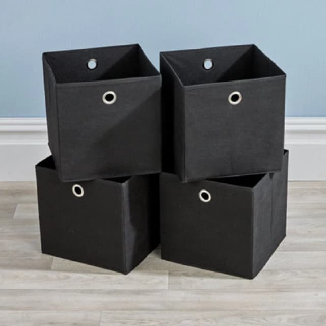 Home Source Cube Pack of Four Canvas Fabric 27cm Storage Insert Boxes Black