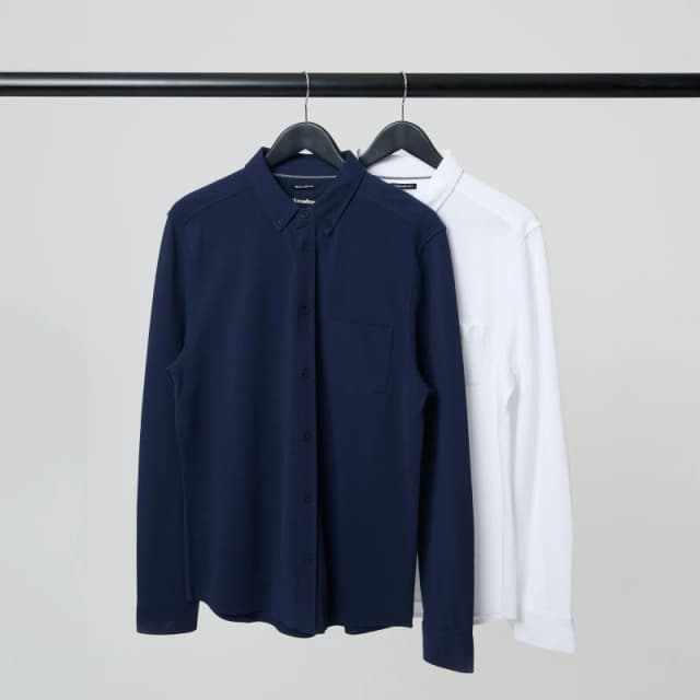 Threadbare 2- Pack 'Gurnard' Cotton Pique Jersey Long Sleeve Shirts Navy