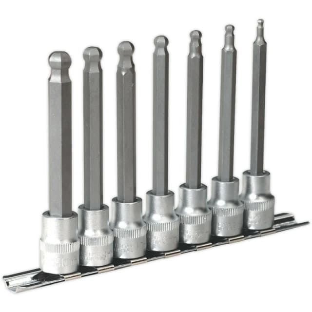 Loops 7 PACK Ball End Hex Socket Bit Set - 3/8" Square Drive - 3mm to 10mm LONG Allen Multi
