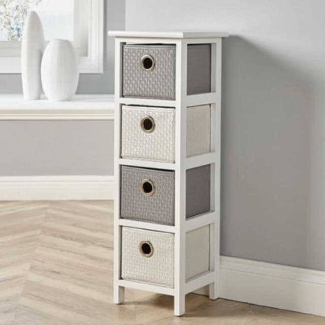 Home Source Sandringham Fully Assembled 4 Drawer Storage Chest Unit White And Grey