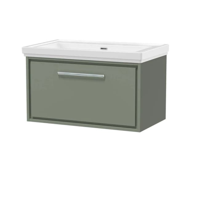 Balterley Wall Hung Single Drawer Bathroom Vanity Fireclay Basin, Green, 800mm in Green Green Unisex