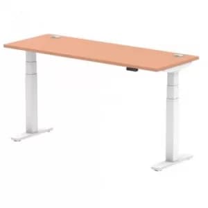 Air 1600/600 Beech Height Adjustable Desk with Cable Ports with White Legs