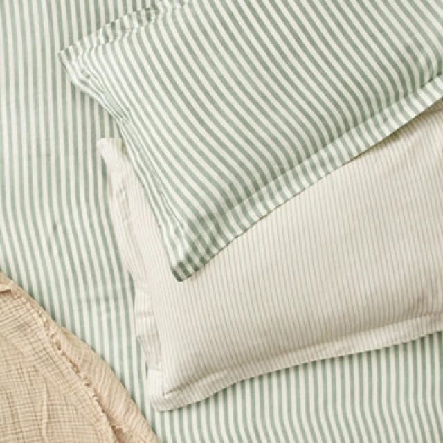 Hebden Melange Stripe 100% Cotton Pillowcase Pair Forest