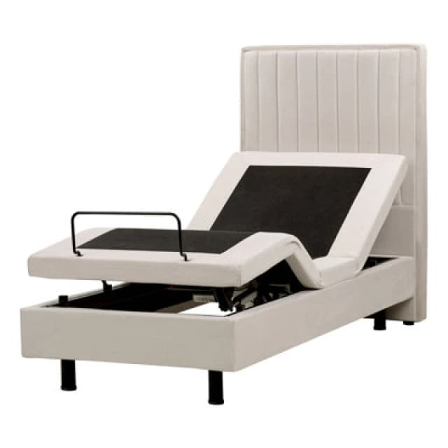 Beliani Adjustable Bed Fabric Duke Ii 80 X 200 Cm (Eu Small Single) Light Beige