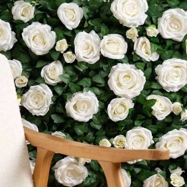 Scottish Everlastings Ltd Rose & Foliage Flower Wall Backdrop Panel 60x40cm Pack 2 in White Size: 60x40cm White Unisex 60x40 cm