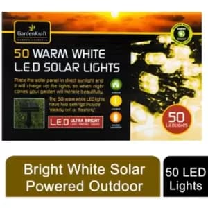 Dusk Till Dawn Solar Powered 50 White LED String Lights 4.9m for Gardens, Home