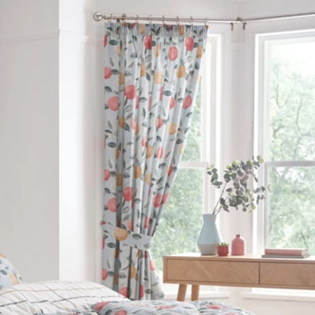 Dreams & Drapes 'Botanical' Fruit Lined Pair of Pencil Pleat Curtains Green