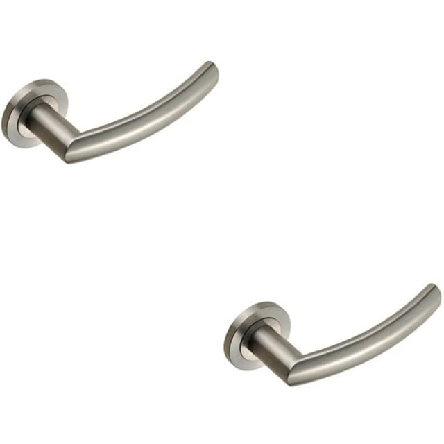 Loops 2x PAIR Curved Round Bar Handle on Round Rose Concealed Fix Satin Steel Metallics