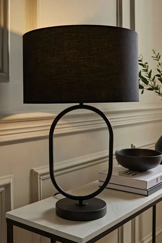 ValueLights ValueLights Antonia Fabric Drum Lamp Shade Matte Black Oval Table Lamp Black One Size Unisex 5059406064906