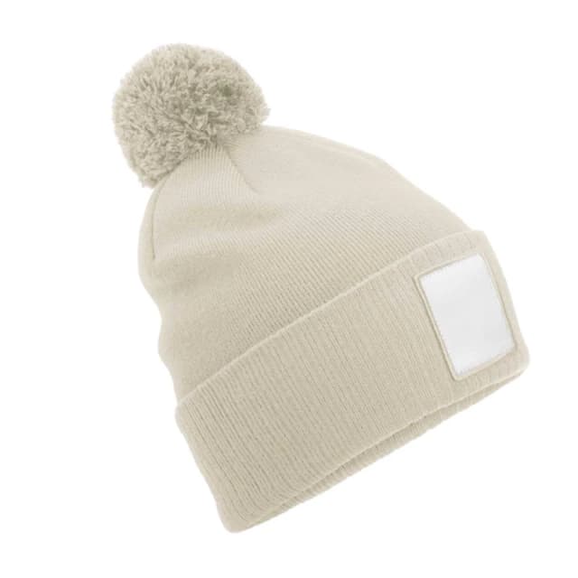 Beechfield Mens Pom Pom Applique Patch Beanie in Beige Beige Male One Size