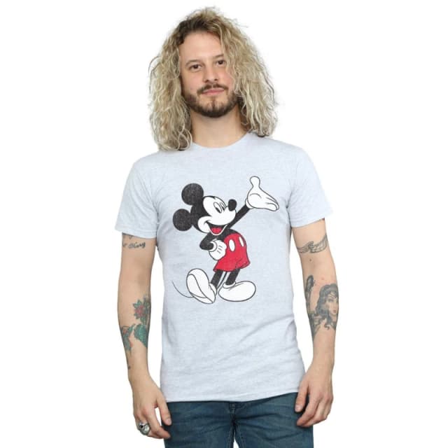 Disney Men Traditional Wave Mickey Mouse T-Shirt in Grey Size: Small Grey S Male 5063377463729