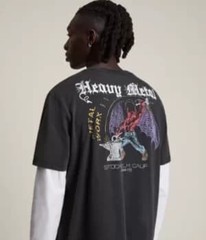 AllSaints Mens Worx Crew T-Shirt, Jet Black, Size: S