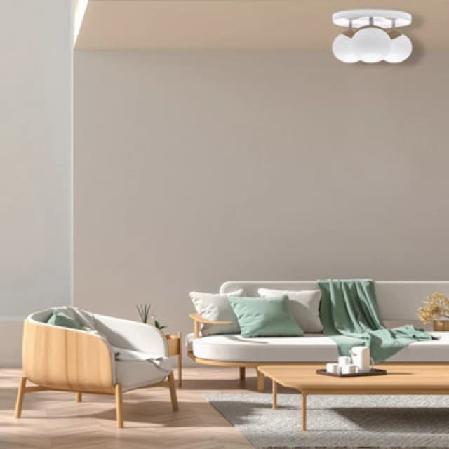 Milagro Sfera Ceiling Lamp Hand Made Natural Wood Detail White unisex