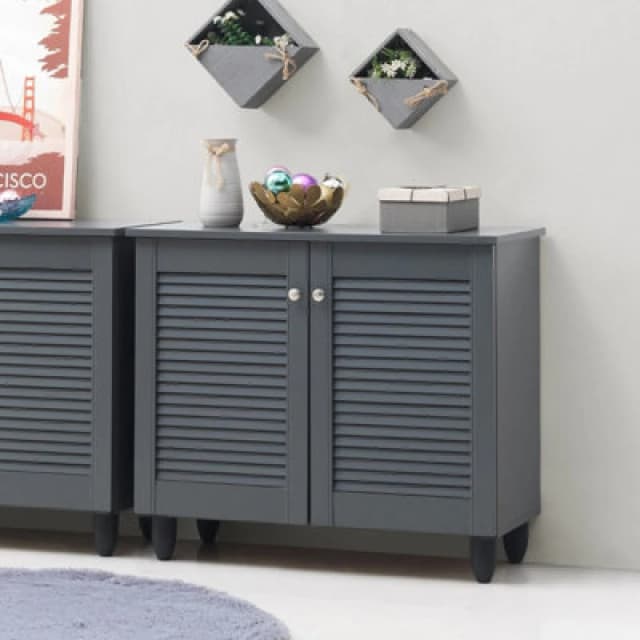 Timber Art Design Modern Shoe Storage Cabinet 2 Doors Footwear Stand Rack Unit Cupboard Dark Grey