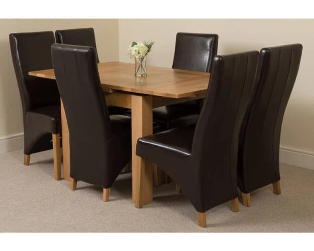 Thats Furniture Richmond 90-150cm Square Oak Extending Dining Table + 6 Lola Leather Chairs in Brown Brown Unisex
