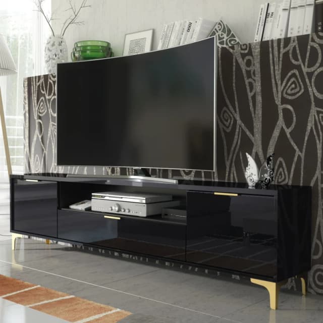 Mex Furniture LTD TV Unit 200cm Lux High Gloss in Black Unisex