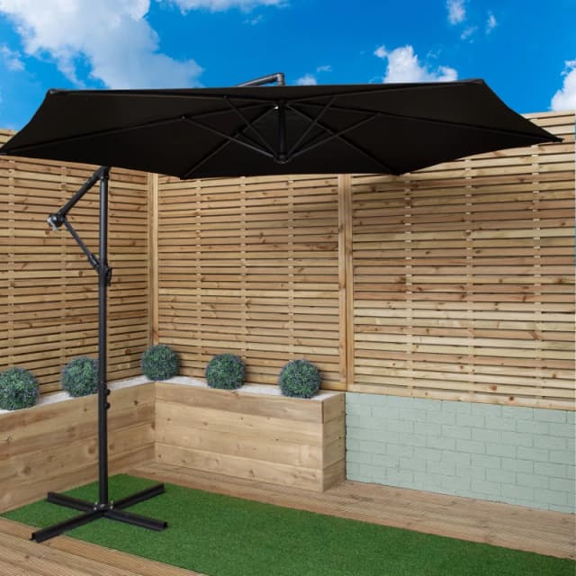 Samuel Alexander 3m Cantilever Parasol in Black with Crank Handle for Patio Garden Banana Parasol with UV Protection Outdoor Umbrella Sun Shades for G