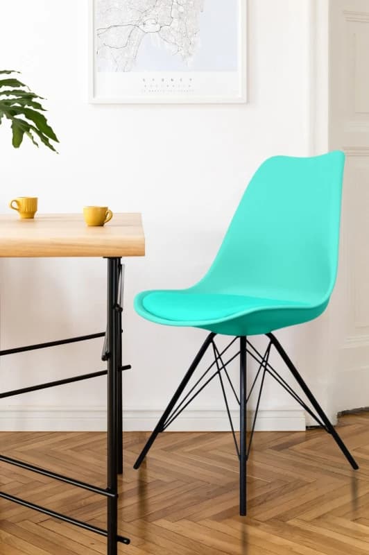 Fusion Living Soho Plastic Dining Chair with Black Metal Legs Aqua