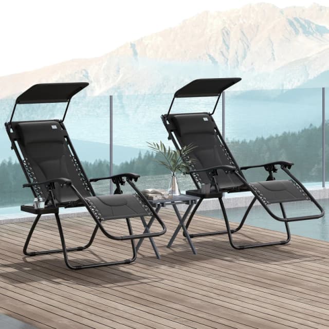 Outsunny 2 Pcs Zero Gravity Lounger Chair, Folding Reclining Chair, Black Jet Black
