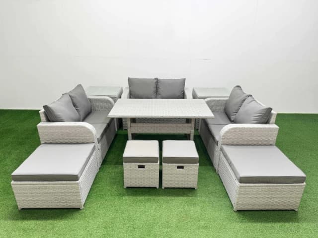 Fimous Rattan Lounge Sofa Set 10 Seater Outdoor Garden Furniture Sets in Light Grey Light Grey Unisex