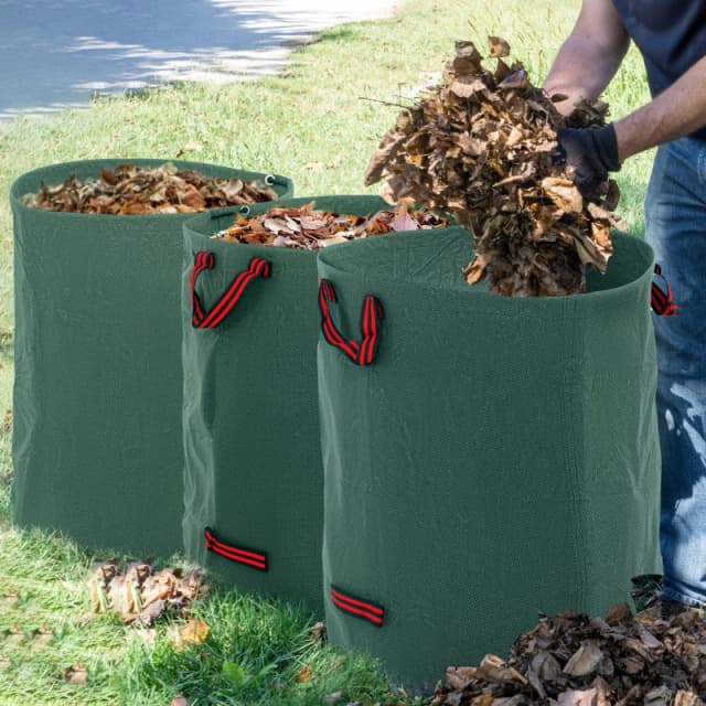 Outsunny Garden Waste Bags, 300L x 3 Heavy Duty Garden Sacks, Green Green