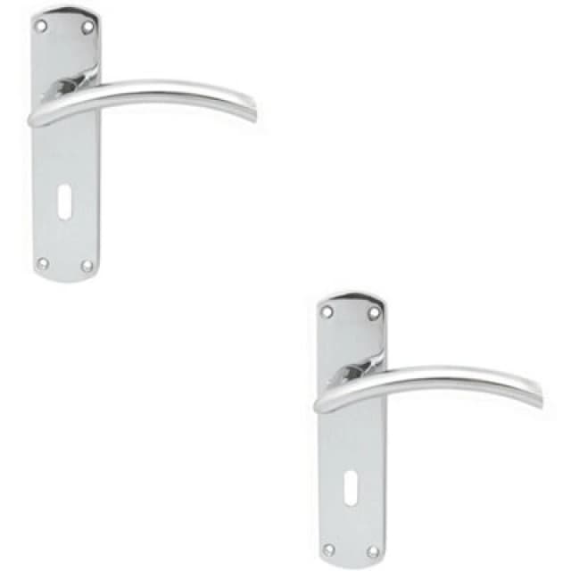 Loops 2x Arched Lever on Lock Backplate Door Handle 170 x 42mm Polished Chrome Multi