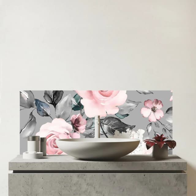 Warren Reed - Designer Dusty Pink Roses Glass Bathroom Splashback Pink Unisex