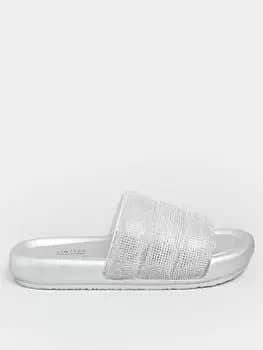 Yours Wide Fit Padded Slider - Silver, Size 5E, Women