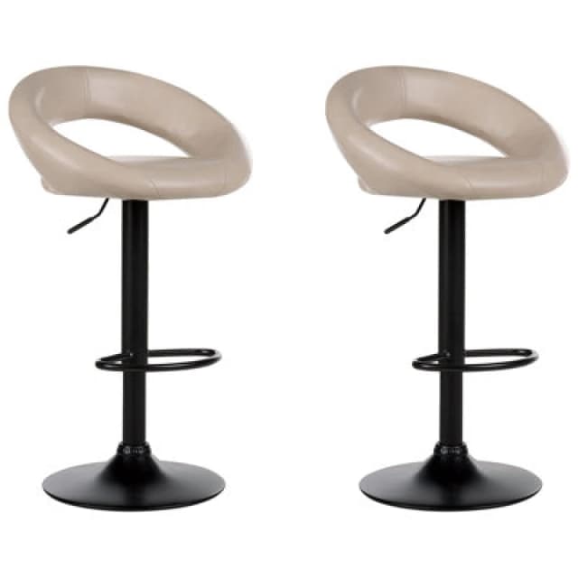 Beliani Set Of 2 Bar Chairs Peoria Faux Leather Swivel Light Beige