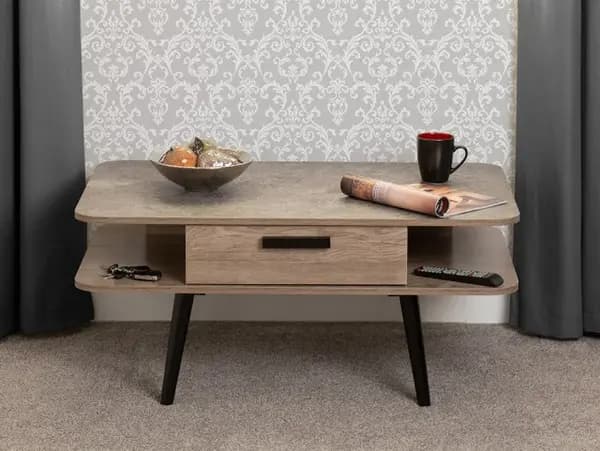 Seconique Saxton Mid Oak and Concrete Effect 1 Drawer Coffee Table