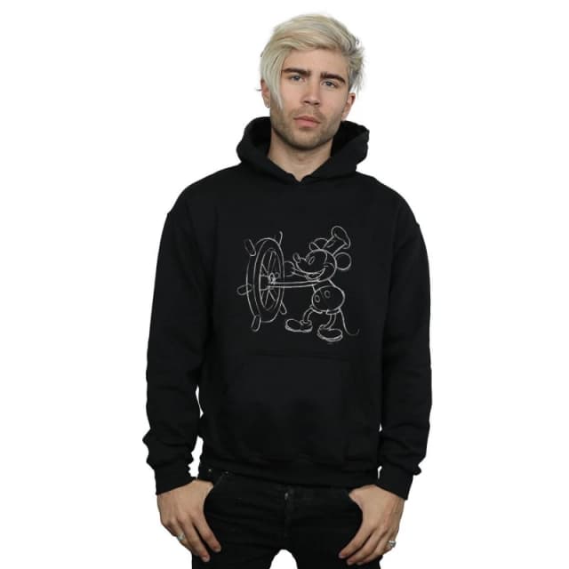 Disney Men Mickey Mouse Steamboat Sketch Hoodie in Black Size: Small Black S Male 5059114520176
