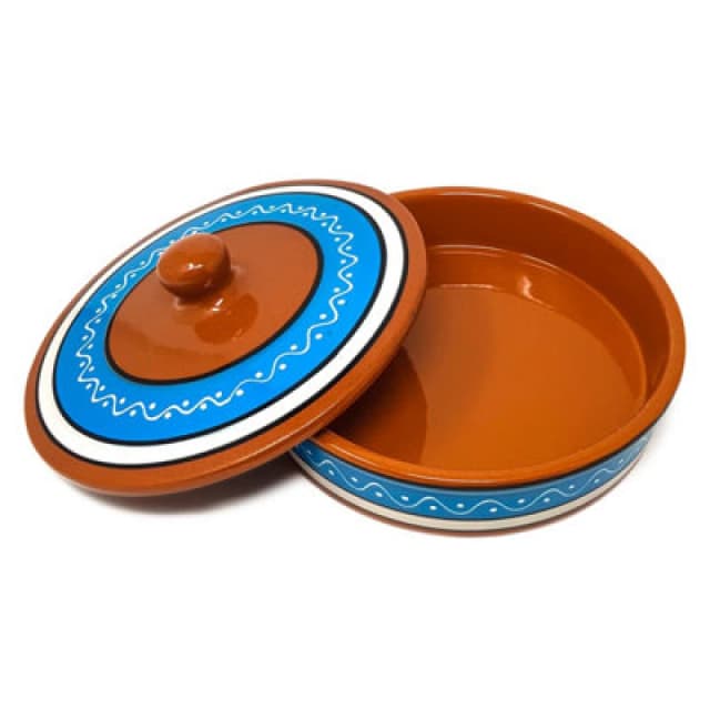 Verano Spanish Ceramics Fiesta Hand Painted Pattern Ceramic Kitchen Dining Tortilla Servers Blue (Diam) 25Cm