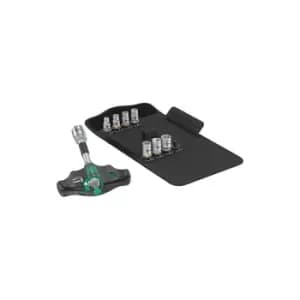 Wera 05023470001 Kraftform Kompakt 400 RA Set 2, Tournevis adaptateur a poignee en T avec fonction cliquet et jeu de douilles, 9 pieces, Black-Green,