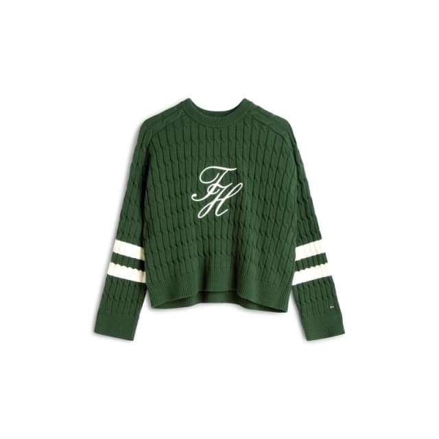 Tommy Hilfiger Womens Textured Graphic Cropped Sweatshirt Cropped Sweaters 8 (XS) Green 32745315310