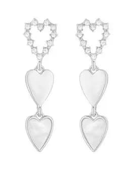Lipsy Silver Mother Of Pearl Inlay With Crystal Heart Drop Earrings