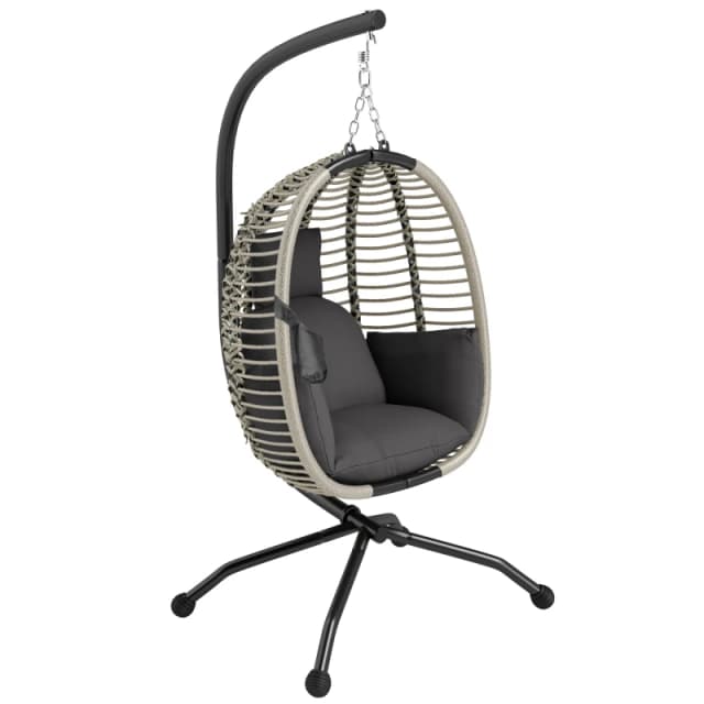Outsunny Hanging Swing Chair w/ Thick Cushion, Rope Structure Patio Hanging Chair, Dark Grey Dark Grey