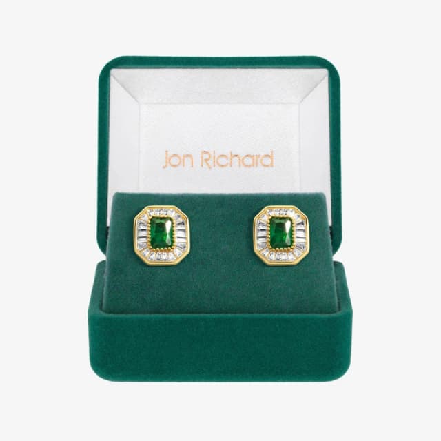 Jon Richard Gold Plated Emerald Baguette Studs - Gift Box Jewellery Sets One Size Gold 70973210000