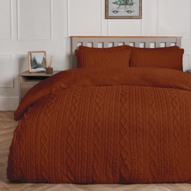 OHS OHS Cable Knit Fleece Duvet Cover Set Warm Reversible Bedding in Burnt Orange Size: Double Burnt Orange Double Unisex 5027434222421