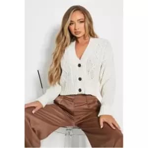 I Saw It First Button Through Cable Knit Cardigan - White