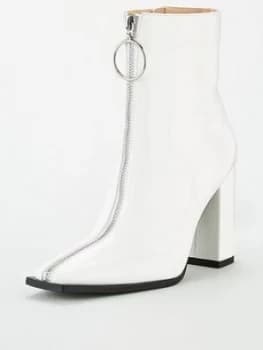 Public Desire Payback Ankle Boot - White Patent, White Patent, Size 5, Women