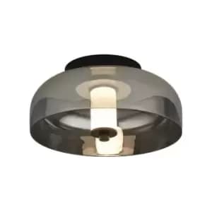 Searchlight Frisbee 1 Light LED Flush, Matt Black With Smoked Glass