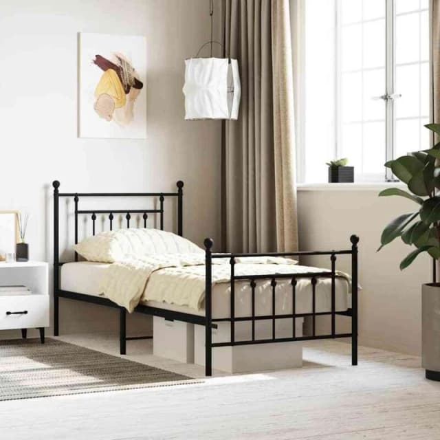 JINLEFU Metal Bed Frame without Mattress with Footboard Black 90x200cm vidaXL JRVDZX-353548_DE