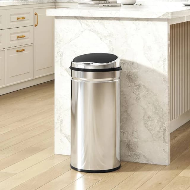 HOMCOM 42L Sensor Bin, Stainless Steel Kitchen Bin with Automatic Close in Silver Size: Medium Silver Unisex Medium