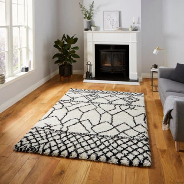 THINK RUGS Think Rugs - Scandi Berber G276 White Black 120cm x 170cm Rectangle - Black and Ivory 48990