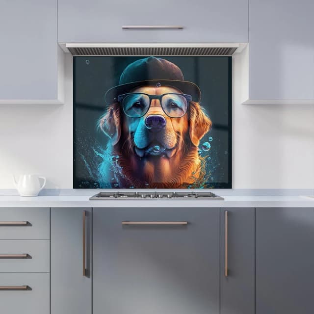 Warren Reed - Designer Golden Retriever Dog Kitchen Splashback Size: 600mm x 750mm Multicolor Unisex 600mm x 750mm