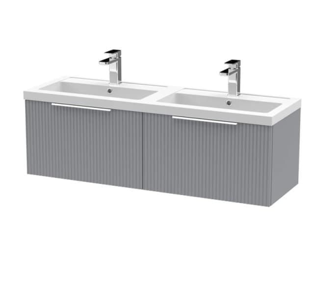 Balterley Fluted Wall Hung 2 Drawer Vanity Basin Unit & Basin 1200mm, Satin Grey Grey Unisex