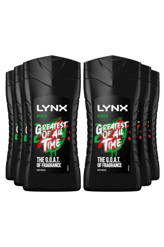 Lynx Africa Refreshing Fragrance Shower Gel 'Body Wash', 6x225ml Green male